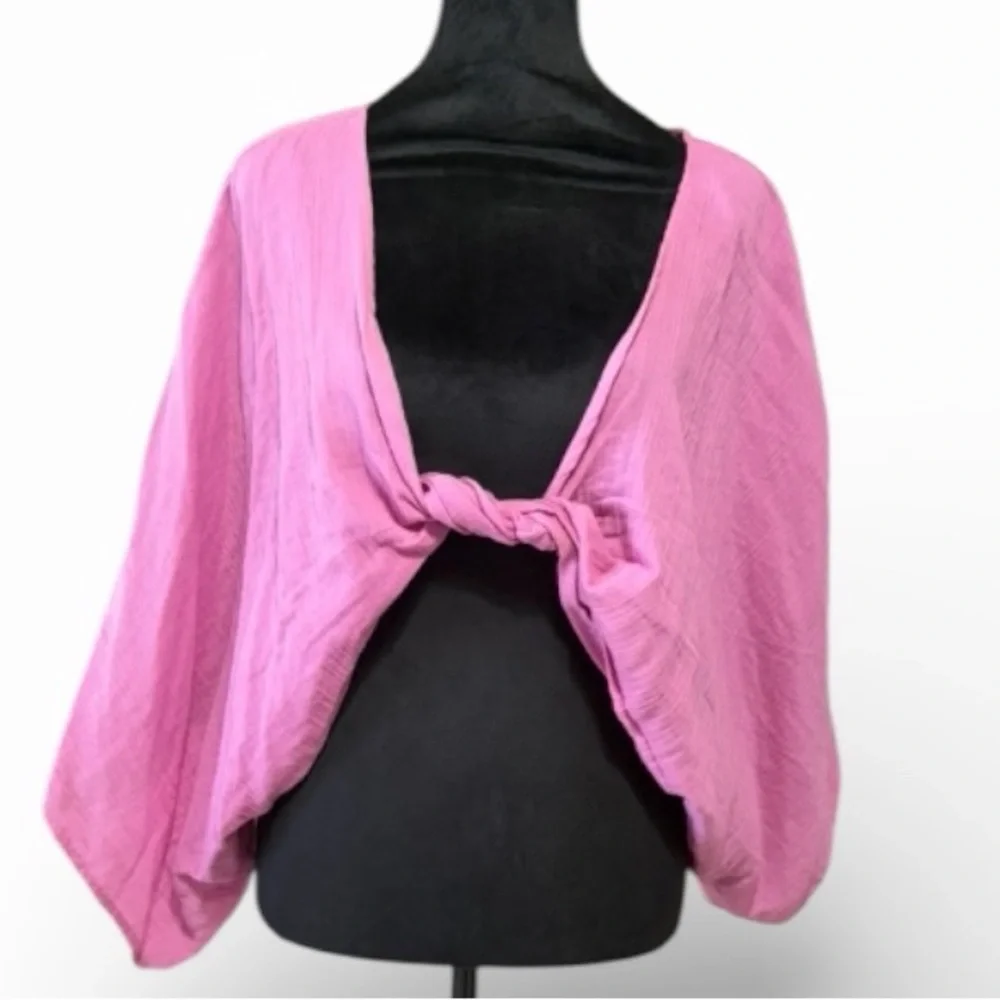 Free People Linen Twist Front Cropped Top in Orchid, Magenta OS - Picture 9 of 9